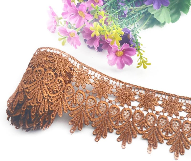 Kuasting 7.5 Yards Floral Lace Edge Trim 9CM Width Clothing Europe Chips Pattern Inelastic Embroidery Lace Trim for Sewing Making, DIY Crafts, Gift Wrapping, Wedding Decor (Light Coffee) - Image 1